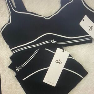 ALO Yoga Black Sports Bra with White Trim